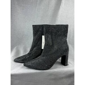 A New Day Womens Black Rhinestone Embellished Pointed Block Heel Boots Size 10